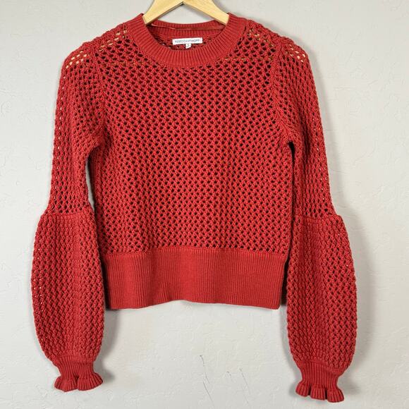 Rebecca Minkoff Women's Size Small Rust Orange Open Knit Bianca Sweater Boho - Picture 1 of 8
